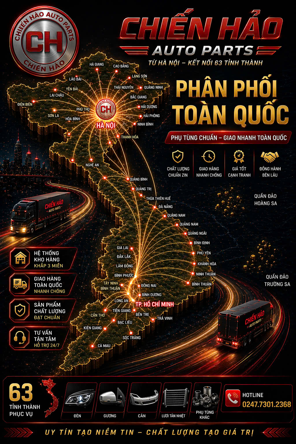 Chiến Hảo Auto Parts phân phối phụ tùng ô tô toàn quốc 63 tỉnh thành